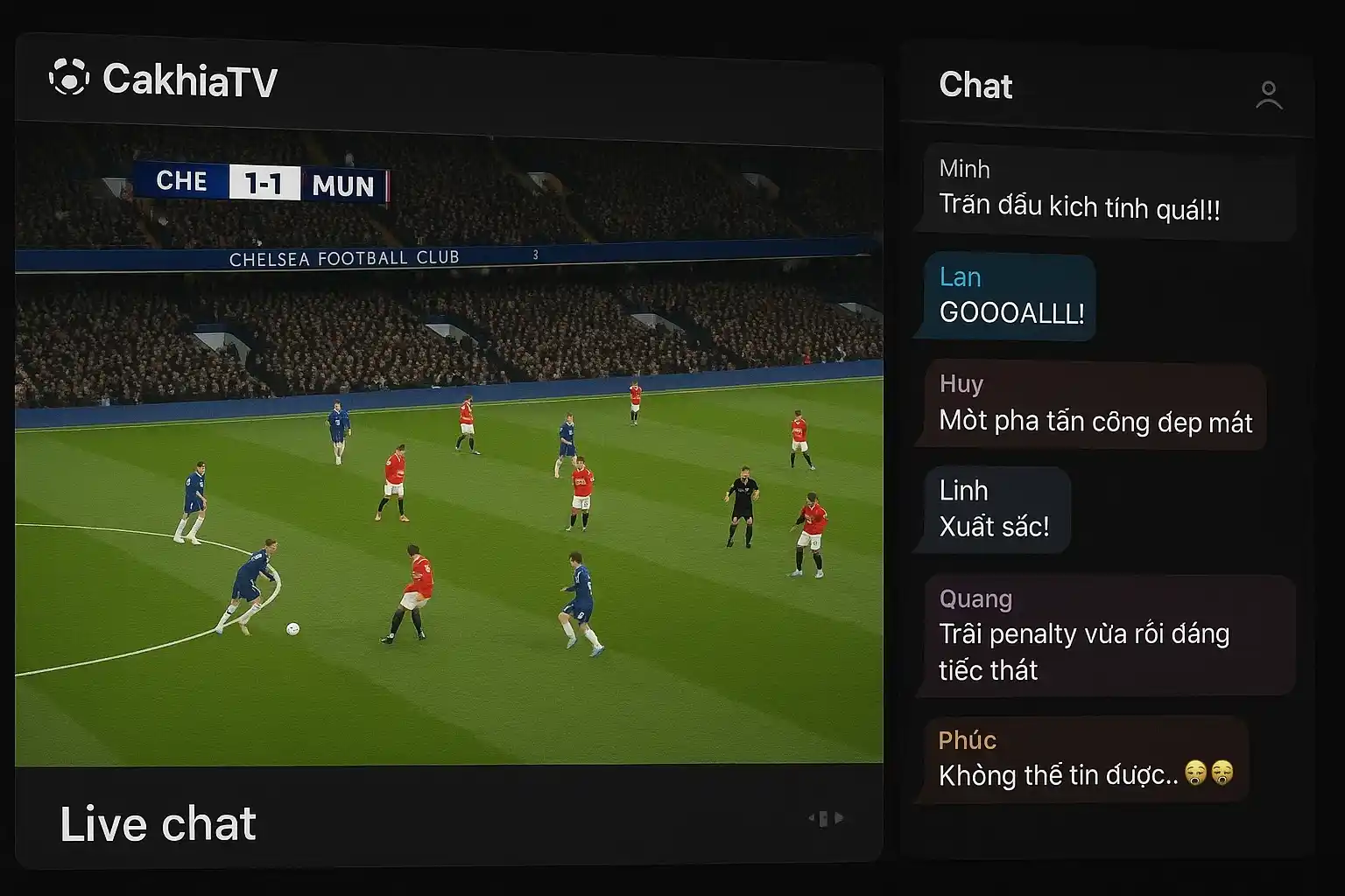 Trận đấu hấp dẫn trên CakhiaTV với khung chat “bùng nổ” cảm xúc